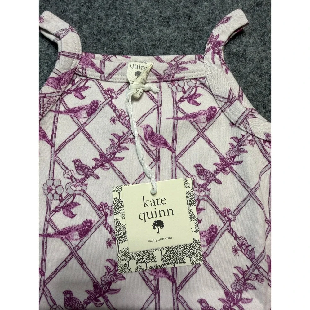 NWT Kate Quinn Tank and Bloomer Set 12-18m Purple Trellis Birds Lettuce Edge
